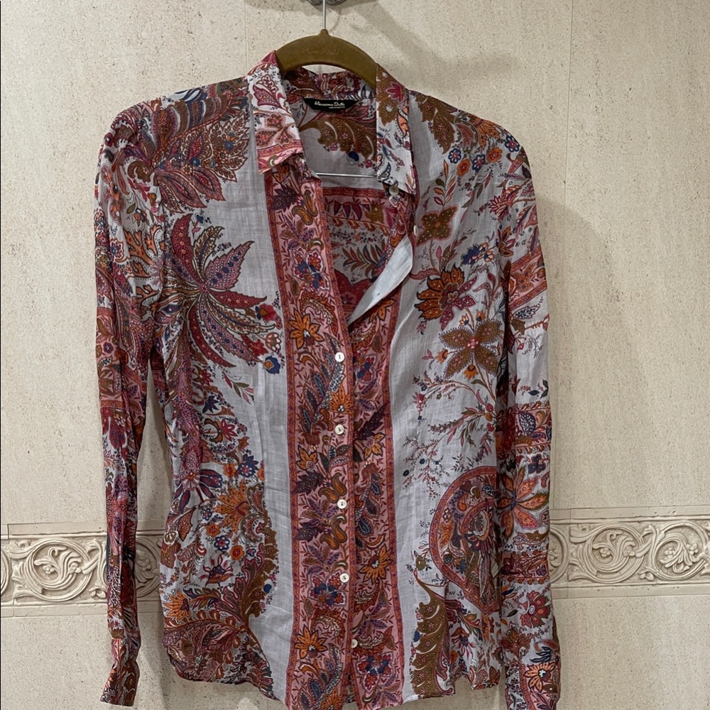 Massimo Dutti Paisley Blouse in Red and Brown
